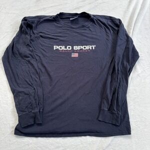Vintage‎ Polo Sport Ralph Lauren Shirt Mens Medium Navy Long Sleeve USA Flag 90s
